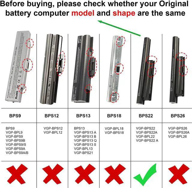 Alt view image 2 of 7 - Futurebatt 6Cell Laptop Battery for Sony Vaio VGP-BPS22 VGP-BPS22A VGP-BPL22 VGP-BPS22/A VPC-E1Z1E VPC-EA