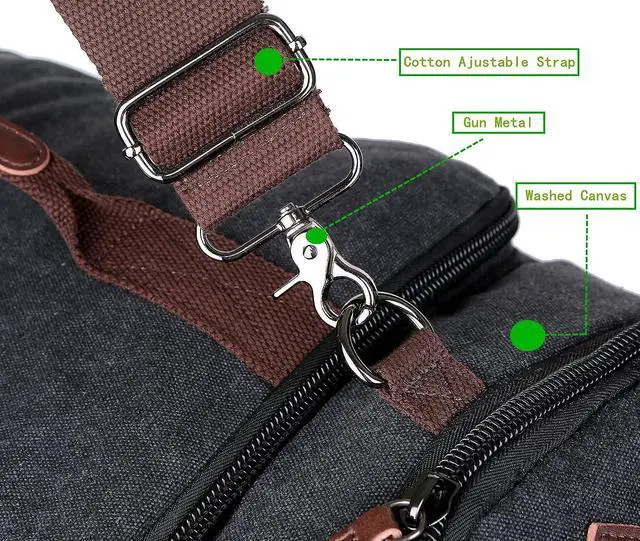 Alt view image 5 of 7 - BAOSHA Canvas Weekender Travel Duffel Backpack Hybrid Hiking Rucksack Laptop Backpack for Outdoor Sports Gym HB-26(Black)