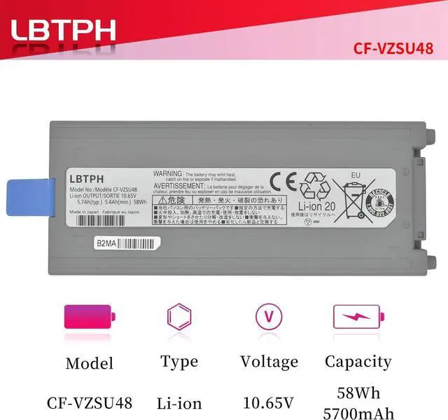 Alt view image 2 of 7 - LBTECH CF-VZSU48 Laptop Battery Replacement for Panasonic Toughbook CF-19 CF19 CF-VZSU48U VZSU28 VZSU50 VZSU48CJS VZSU48R VZSU87R 10.65V 5700mAh
