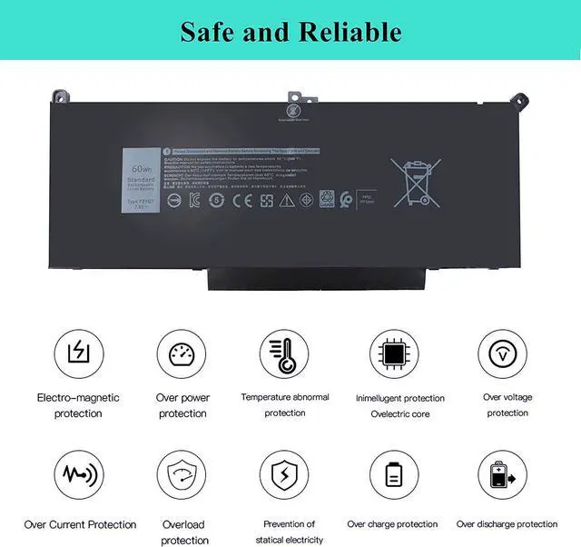 Alt view image 2 of 7 - F3YGT Laptop Battery Compatible with Dell Latitude E7480 E7490 E7280 12 7000 7280 7290 13 7000 7380 7390 14 7000 7480 7490 2X39G 451-BBYE KG7VF 453-BBCF 0DM3WC 451-BBYE 453-BBCF