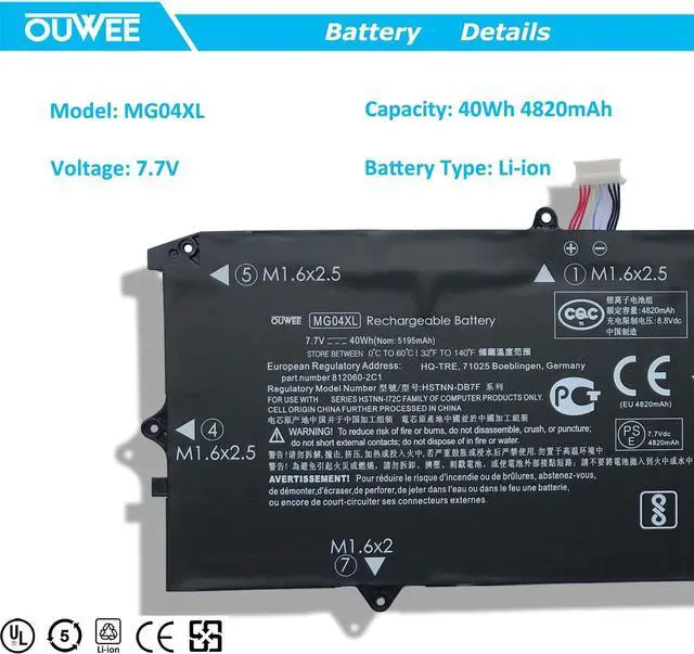 Alt view image 2 of 6 - MG04XL Laptop Battery Compatible with Hp Elite X2 1012 G1 Series Notebook HSTNN-DB7F MG04 812060-2B1 812060-2C1 812205-001 7.7V 40Wh 4820mAh