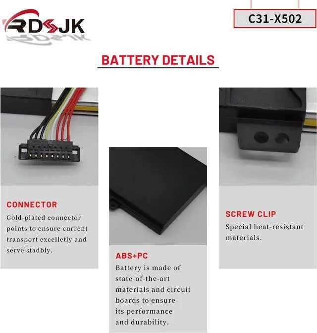Alt view image 5 of 7 - C31-X502 C21-X502 Laptop Battery for Asus X502 X502C X502CA S500 S500C S500CA S500CA-D51T S500CA-CJ005H P500CA PU500C PU500CA V500C PU500X3217CA PU500X3317CA Series C31-X5O2 0B200-00320300M 38Wh/44Wh
