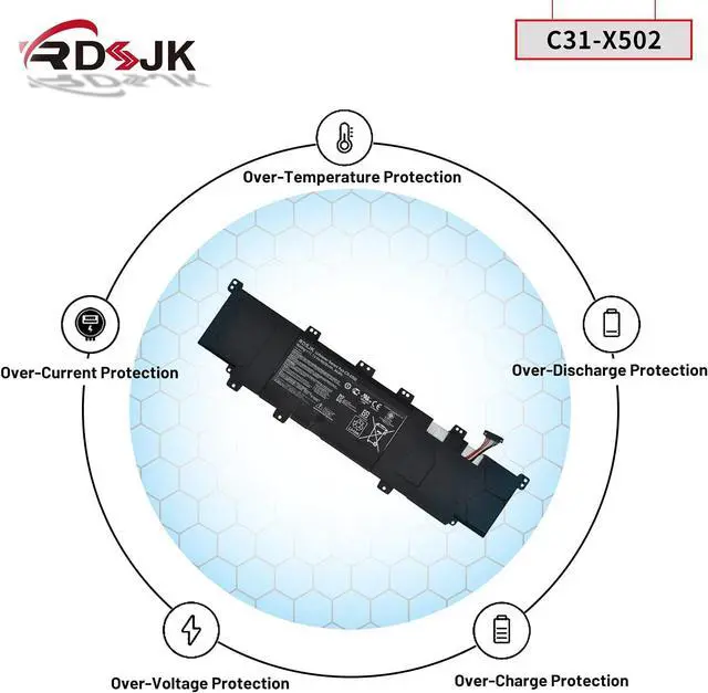 Alt view image 6 of 7 - C31-X502 C21-X502 Laptop Battery for Asus X502 X502C X502CA S500 S500C S500CA S500CA-D51T S500CA-CJ005H P500CA PU500C PU500CA V500C PU500X3217CA PU500X3317CA Series C31-X5O2 0B200-00320300M 38Wh/44Wh