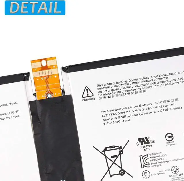 Alt view image 4 of 5 - E-YIIVIIL Replacement Battery G3HTA003H G3HTA004H Compatible with Microsoft Surface 3 1645 7270mah