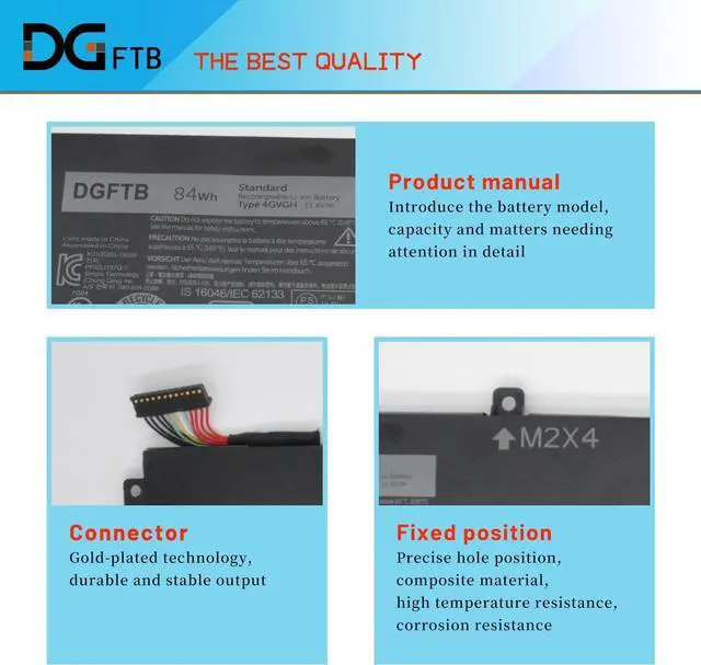 Alt view image 2 of 7 - DGTEC New 4GVGH Laptop Battery for DELL XPS 15 9550 15-9550 Precision 5510 PS 15 9550 P56F P56F001 Series 1P6KD 01P6KD T453X 0T453 (11.4V 84Wh/6 Cell)