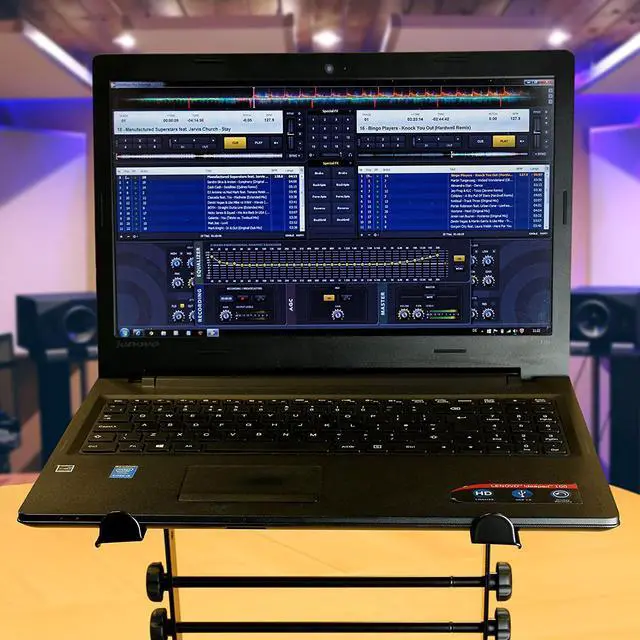 Alt view image 4 of 7 - RockJam Portable DJ Laptop Stand With Adjustable Height, Anti-Slip Design, Works for Laptops, Controllers and CD players