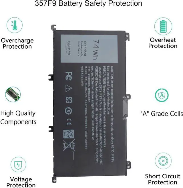 Alt view image 4 of 7 - 74WH 357F9 Laptop Battery for Dell Inspiron 15 7000 Gaming 15 7559 7557 5576 5577 7566 7567 7759 INS15PD Series P65F P57F 071JF4 0GFJ6 0357F9 11.1V
