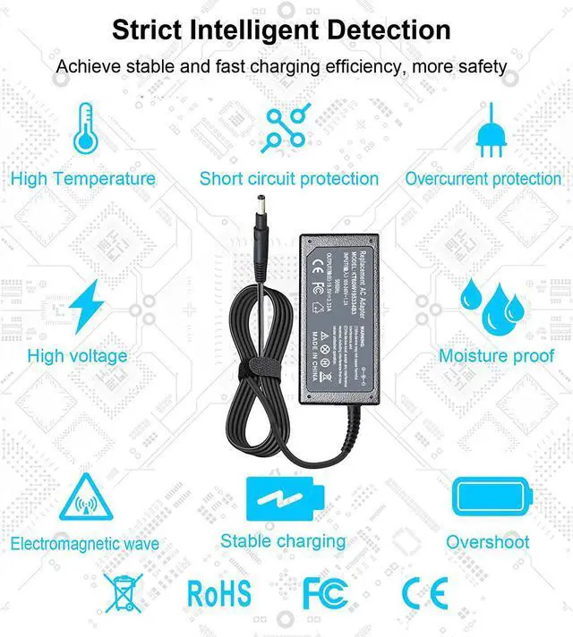 Alt view image 5 of 7 - 19.5V 3.33A 65W Charger Compatible with HP Pavilion TouchSmart Sleekbook 14-B109WM 15-B129WM 15-B119WM 15-B142DX 15-B143CL 14-B120DX 14-b000 14-c000, Envy 4 6 Series 693715-001 613149-001 677770-003