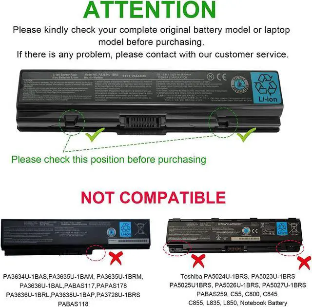 Alt view image 6 of 7 - TREE.NB Laptop Battery for Toshiba PA3534U-1BRS Toshiba Satellite A200 A205 L201 L202 L203 L205 L300 L300D L305 L305D 11.1V 5200mAh Black