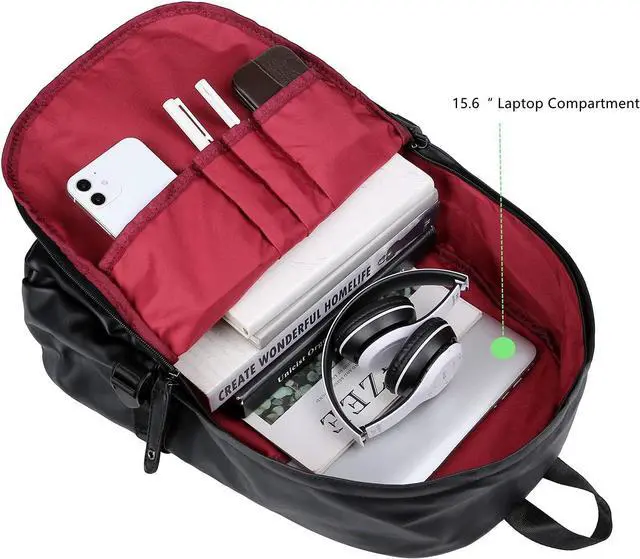 Alt view image 3 of 7 - Baosha BP-08 Unisex PU Leather Computer Laptop Bag 15.6 inch Backpack Shoulder Bags Travel Hiking Rucksack Casual Daypack Black