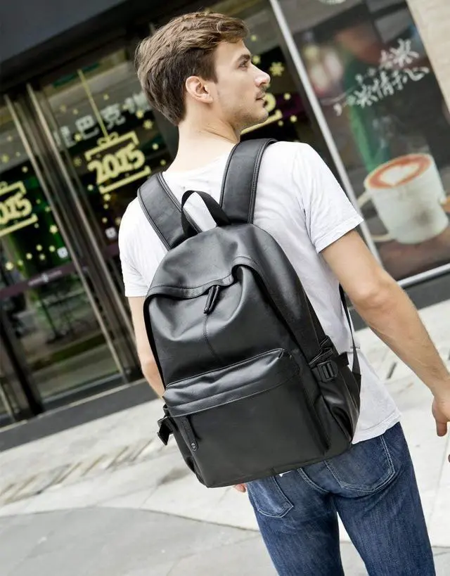 Alt view image 6 of 7 - Baosha BP-08 Unisex PU Leather Computer Laptop Bag 15.6 inch Backpack Shoulder Bags Travel Hiking Rucksack Casual Daypack Black