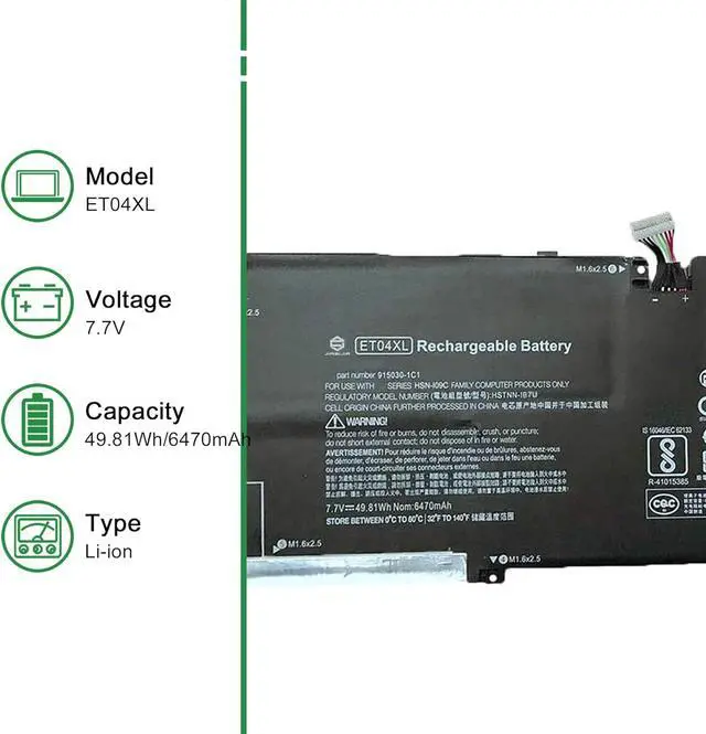 Alt view image 2 of 5 - JIAZIJIA ET04XL 915191-855 915030-1C1 HSTNN-IB7U Battery for Hp EliteBook X360 1020 G2 HSN-I09C Series ET04049XL 7.7V 49.81Wh 6470mAh