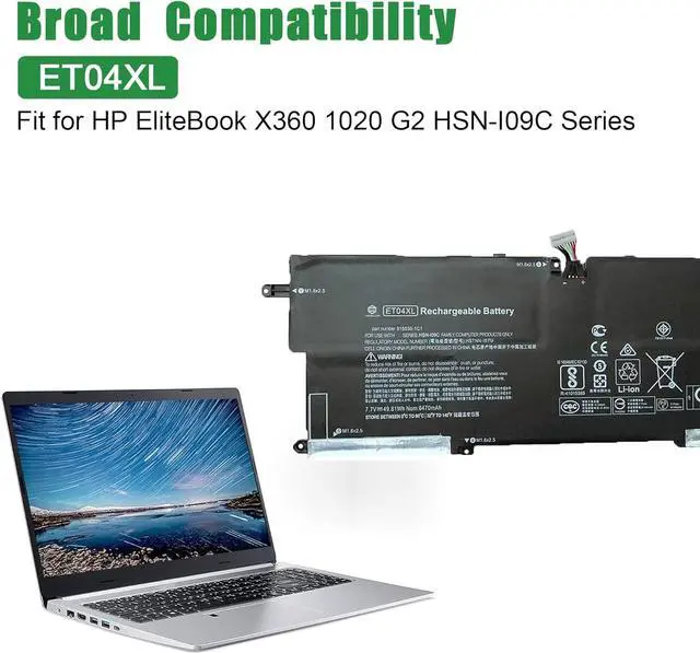 Alt view image 4 of 5 - JIAZIJIA ET04XL 915191-855 915030-1C1 HSTNN-IB7U Battery for Hp EliteBook X360 1020 G2 HSN-I09C Series ET04049XL 7.7V 49.81Wh 6470mAh