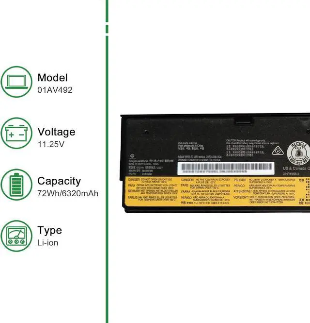 Alt view image 2 of 6 - JIAZIJIA 01AV492 SB10K97585 Battery Replacement for Lenovo ThinkPad T470 T480 TP25 P51S P52S T570 T580 Series 61++ 4X50M08812 01AV428 SB10K97584 01AV427