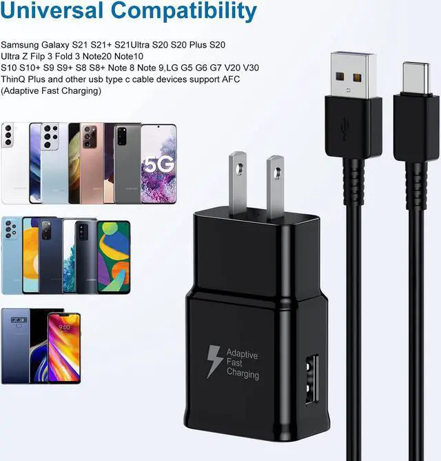 Alt view image 5 of 7 - Type C Charger Fast Charging 2 Pack USB C Android Phone Wall Charger Block & 6ft Charge Cable Cord for Samsung Galaxy S8 / S9 / S10 Plus Active S10e S20 / S21 Ultra Plus Note 8 9 10 Pixel 3 etc