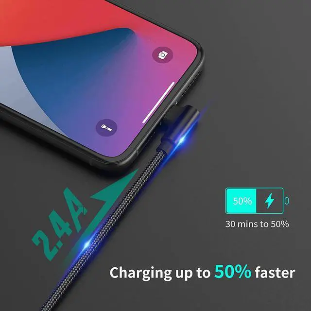 Alt view image 3 of 7 - 1ft Right Angle Lightning Cable Short, 3 Pack Braided Fast Charging USB to iPhone Charger Cord 90 Degree Compatible with Apple iPhone 13 12 11 Pro Max Xs Xr X 5 6 7 8 Plus SE, iPad Air/Mini