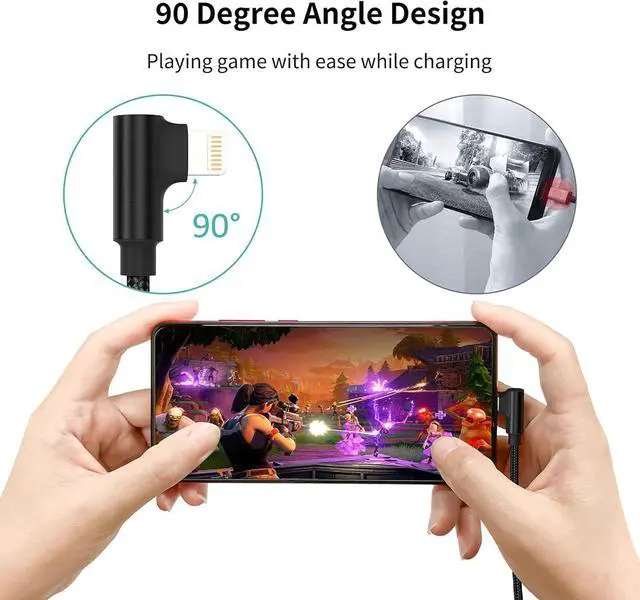 Alt view image 2 of 7 - 1ft Right Angle Lightning Cable Short, 3 Pack Braided Fast Charging USB to iPhone Charger Cord 90 Degree Compatible with Apple iPhone 13 12 11 Pro Max Xs Xr X 5 6 7 8 Plus SE, iPad Air/Mini