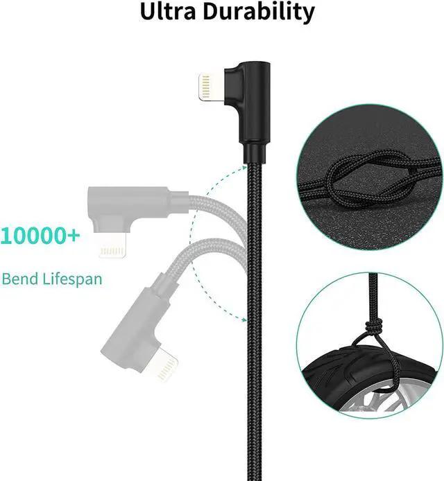 Alt view image 6 of 7 - 1ft Right Angle Lightning Cable Short, 3 Pack Braided Fast Charging USB to iPhone Charger Cord 90 Degree Compatible with Apple iPhone 13 12 11 Pro Max Xs Xr X 5 6 7 8 Plus SE, iPad Air/Mini