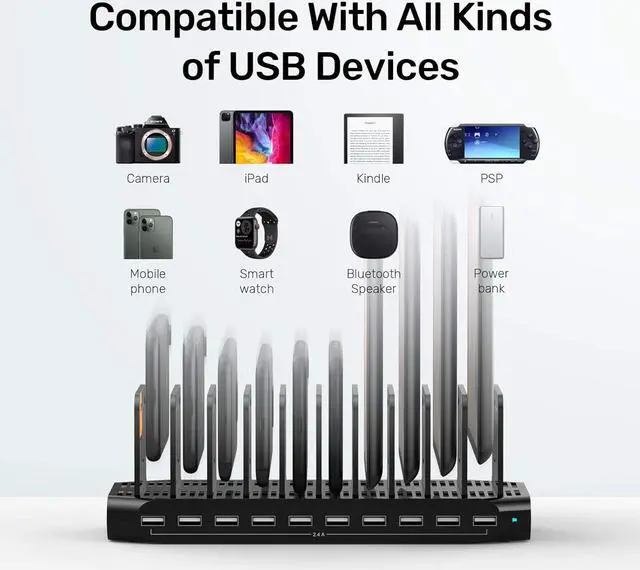 Alt view image 7 of 7 - Unitek USB Charging Station, 10 USB Fast Ports Charge Docking Station and Adjustable Dividers, Multi Device Charger Organizer Compatible with iPad, iPhone, Tablet and Cell Phone