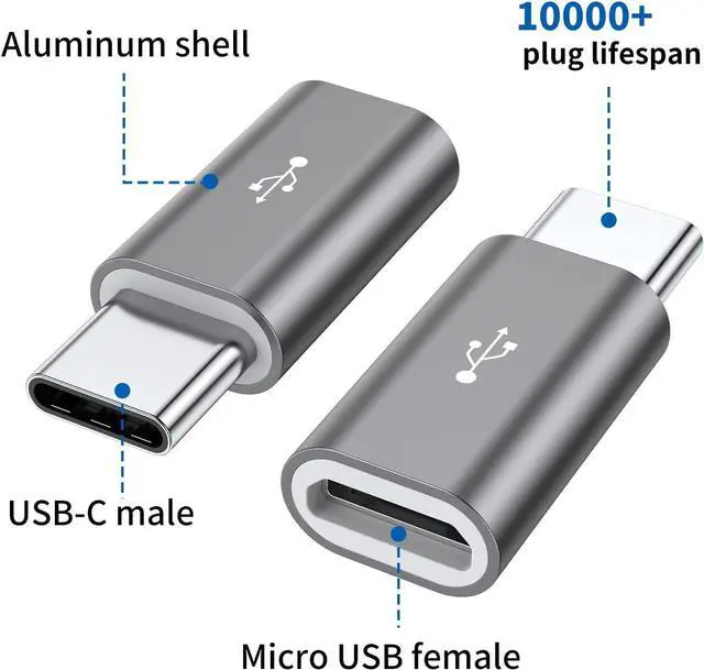 Alt view image 2 of 6 - Micro USB to USB C Adapter 8-Pack Aluminum USB Type C Adapter Convert Connector Compatible with  Galaxy S10 S9 S8 Plus Note 9 8 LG V40 V35 V30 V20 G7 G6 Pixel 2 XL Moto Z2 Z3(Gray)
