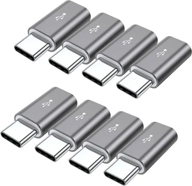 Main image of Micro USB to USB C Adapter 8-Pack Aluminum USB Type C Adapter Convert Connector Compatible with  Galaxy S10 S9 S8 Plus Note 9 8 LG V40 V35 V30 V20 G7 G6 Pixel 2 XL Moto Z2 Z3(Gray)