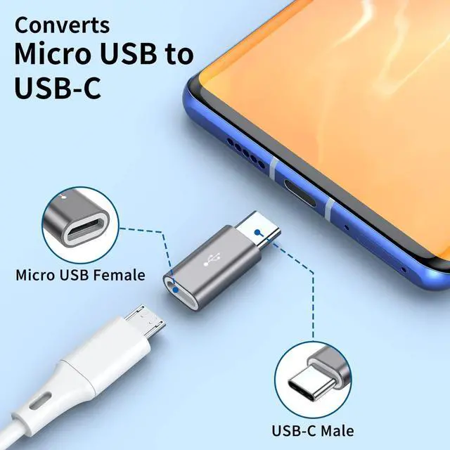 Alt view image 3 of 6 - Micro USB to USB C Adapter 8-Pack Aluminum USB Type C Adapter Convert Connector Compatible with  Galaxy S10 S9 S8 Plus Note 9 8 LG V40 V35 V30 V20 G7 G6 Pixel 2 XL Moto Z2 Z3(Gray)