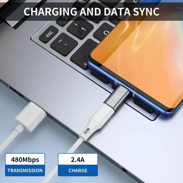 Alt view image 4 of 6 - Micro USB to USB C Adapter 8-Pack Aluminum USB Type C Adapter Convert Connector Compatible with  Galaxy S10 S9 S8 Plus Note 9 8 LG V40 V35 V30 V20 G7 G6 Pixel 2 XL Moto Z2 Z3(Gray)