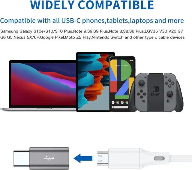 Alt view image 6 of 6 - Micro USB to USB C Adapter 8-Pack Aluminum USB Type C Adapter Convert Connector Compatible with  Galaxy S10 S9 S8 Plus Note 9 8 LG V40 V35 V30 V20 G7 G6 Pixel 2 XL Moto Z2 Z3(Gray)