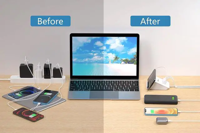 Alt view image 4 of 7 - VHBW USB Charging Station 25W, 4 Port USB Charging Station for Multiple Devices, Multi USB Charger Station with Phone Stand (UL Listed, 6Ft Extension Cord, White)