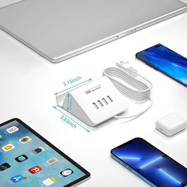 Alt view image 5 of 7 - VHBW USB Charging Station 25W, 4 Port USB Charging Station for Multiple Devices, Multi USB Charger Station with Phone Stand (UL Listed, 6Ft Extension Cord, White)