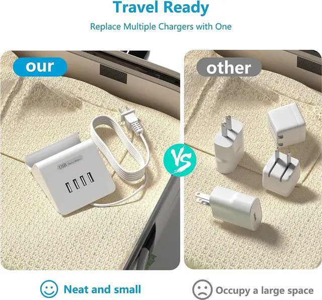 Alt view image 6 of 7 - VHBW USB Charging Station 25W, 4 Port USB Charging Station for Multiple Devices, Multi USB Charger Station with Phone Stand (UL Listed, 6Ft Extension Cord, White)