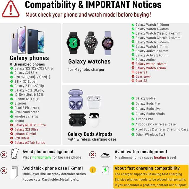 Alt view image 2 of 6 - Wireless Charging Station for Samsung Wireless Charger Stand Magnet Galaxy Watch 6 40/44/43/47/5 Pro/4/3 Active 2/1 Galaxy S23/S22/S21/S20/S10/e/Note 20/10/9/8/ Galaxy Buds2 Pro/Live Multiple Devices