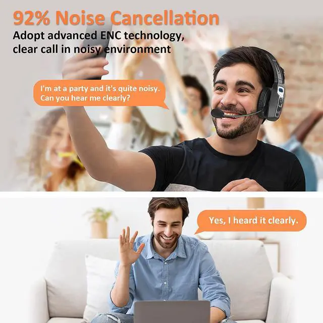 Alt view image 2 of 7 - Bluetooth Headset with Microphone, Trucker Bluetooth Headset with AI Noise Cancelling & Mute Button, Wireless On-Ear Headphones 60 Hrs Working Time, for Trucker Home Office Remote Work Zoom