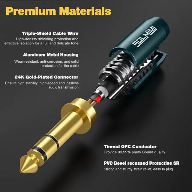 Alt view image 3 of 6 - 1/4 to 3.5mm Headphone Adapter 1/4 to 1/8 6.35mm Male to 3.5mm Female TRS Stereo Audio Adapter Cable for Headphone Mixer Guitar Piano Keyboard Amplifier Speaker and More - 1 Feet