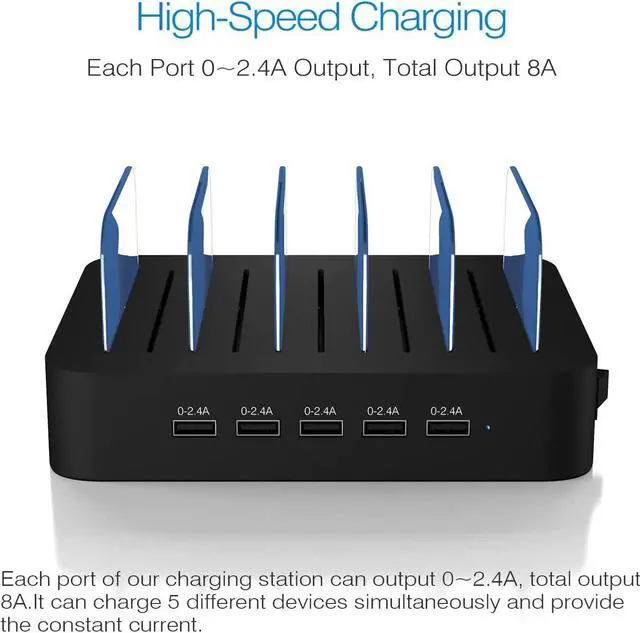 Alt view image 3 of 6 - MSTJRY Charging Station for Multiple Devices : 5 Port Multi USB-A Charger Stations Multi-Device Organizer Charging Dock Designed for iPhone iPad Cell Phone Tablets (7 Short Cables Included), Black