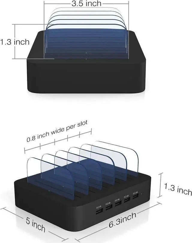 Alt view image 5 of 6 - MSTJRY Charging Station for Multiple Devices : 5 Port Multi USB-A Charger Stations Multi-Device Organizer Charging Dock Designed for iPhone iPad Cell Phone Tablets (7 Short Cables Included), Black