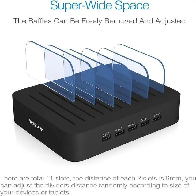 Alt view image 6 of 6 - MSTJRY Charging Station for Multiple Devices : 5 Port Multi USB-A Charger Stations Multi-Device Organizer Charging Dock Designed for iPhone iPad Cell Phone Tablets (7 Short Cables Included), Black