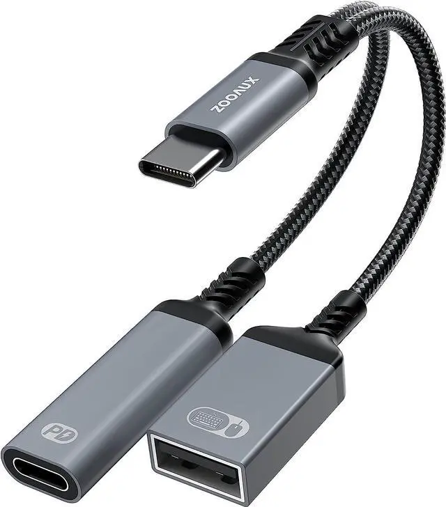 Main image of USB C to USB OTG Adapter and Charger Cable 2 in 1 USB-C Splitter with 60W PD Charging Type C OTG and USB A Female Port for Chromecast Google TV iPad Pro Samsung iPhone 16 15 Pixel LG