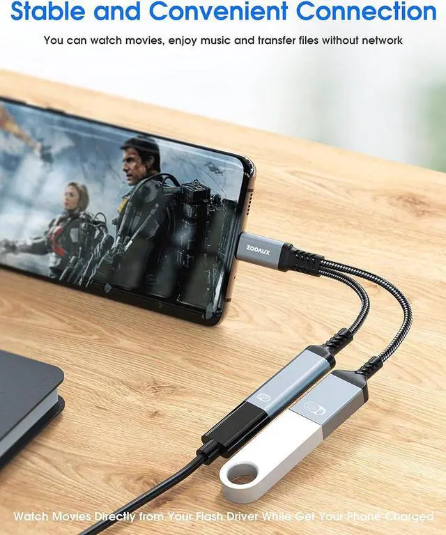 Alt view image 7 of 7 - USB C to USB OTG Adapter and Charger Cable 2 in 1 USB-C Splitter with 60W PD Charging Type C OTG and USB A Female Port for Chromecast Google TV iPad Pro Samsung iPhone 16 15 Pixel LG