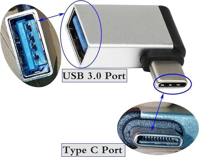 Alt view image 3 of 7 - USB C to USB 3.0 Aluminum Adapter USB A 3.0 Female to 90 Degree 3.1 Type C Male Converter (OTG) for Smartphone Flash Drives Mouse Keyboards and Other USB Peripherals Silver(2 Pack)