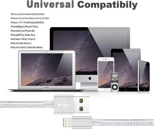 Alt view image 7 of 7 - iPhone Charger Cable [Mfi-Certified] 3Pack 10ft Nylon Braided High Speed USB Charging Cord Compatible with iPhone 12/11/XS/XR/X/8/7/6/5/iPad-SilverGray