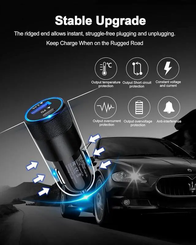 Alt view image 6 of 7 - 30W USB C Car Charger, [2Pack] PD 3.0 Fast Charge Dual Port USB Type C and 2.4a USB A Cargador Carro Lighter Adapter Base for iPhone, iPad, Samsung Galaxy, LG, Google Pixel GPS, Z Play Droid, Motorola