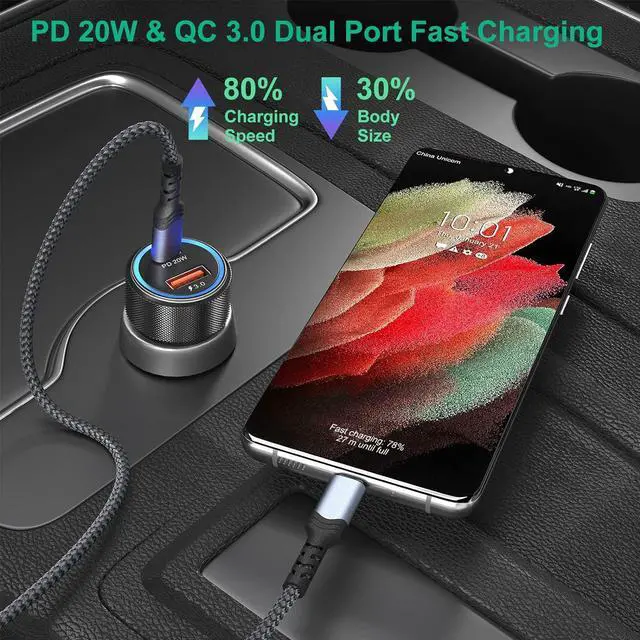 Alt view image 3 of 7 - USB C Car Charger 5 Pack, Bangfun 36W Dual Port PD&QC 3.0 Fast Charging 12V USB Car Charger Cigarette Lighter Adapter Plug for iPhone 15 14 13 12 11 Pro Max SE,iPad,Samsung,Pixel(Black)