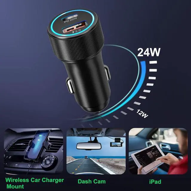 Alt view image 6 of 7 - USB C Car Charger 5 Pack, Bangfun 36W Dual Port PD&QC 3.0 Fast Charging 12V USB Car Charger Cigarette Lighter Adapter Plug for iPhone 15 14 13 12 11 Pro Max SE,iPad,Samsung,Pixel(Black)