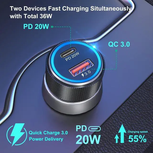 Alt view image 2 of 7 - USB C Car Charger 5 Pack, Bangfun 36W Dual Port PD&QC 3.0 Fast Charging 12V USB Car Charger Cigarette Lighter Adapter Plug for iPhone 15 14 13 12 11 Pro Max SE,iPad,Samsung,Pixel(Black)