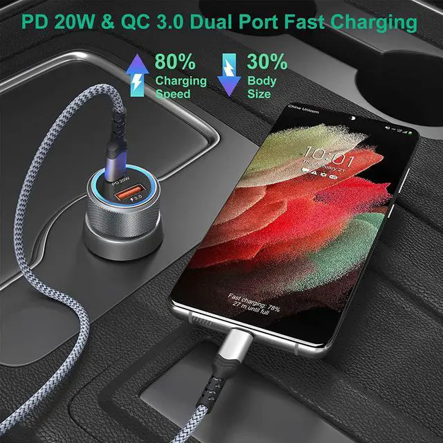 Alt view image 3 of 7 - 5 Pack USB C Car Charger 36W Dual USB Car Adapter Fast Charge PD&QC 3.0 Cigarette Lighter USB Charger Compatible iPhone 15 14 13 12 11 Pro Max SE iPad Samung S24/S21/S20 Pixel(Grey)