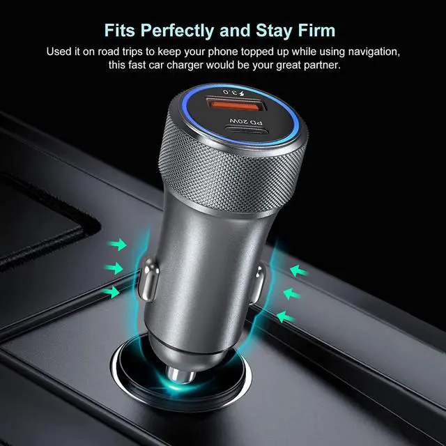 Alt view image 5 of 7 - 5 Pack USB C Car Charger 36W Dual USB Car Adapter Fast Charge PD&QC 3.0 Cigarette Lighter USB Charger Compatible iPhone 15 14 13 12 11 Pro Max SE iPad Samung S24/S21/S20 Pixel(Grey)