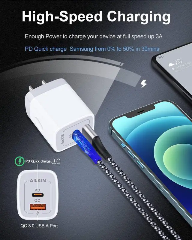 Alt view image 3 of 7 - 3Pack Dual Port USB-C Wall Plug-in USBC Charger, AILKIN 20W Power Delivery | QC3.0 USB A Double Port Fast Charging Block for iPhone 17 15 14 13 12 Pro Max 14 Pro Mini 16Pro Max 16 Plus 16E X XS Cube