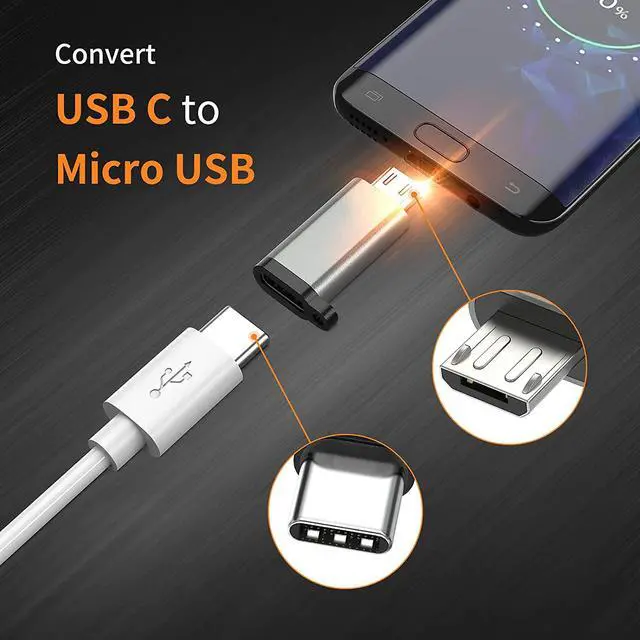 Alt view image 3 of 7 - USB-C to Micro USB Adapter 3-Pack USB Type C Female to Micro USB Male Converter USB C to Micro B 2.0 Charge & Data Sync Compatible with  Galaxy S7 S6 J7 Note 5 Kindle Ps4 and More -Grey
