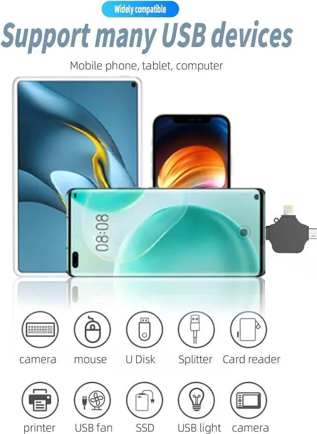 Alt view image 6 of 7 - Lightning Male to USB Female Adapter for Apple IPhone15 Pro Max Plus IPad OTG Cable Micro Type C Android Thunderbolt 3 Port Adaptador Conector Micro USB C Cell Phone Camera Flash Drive Mouse Keyboard
